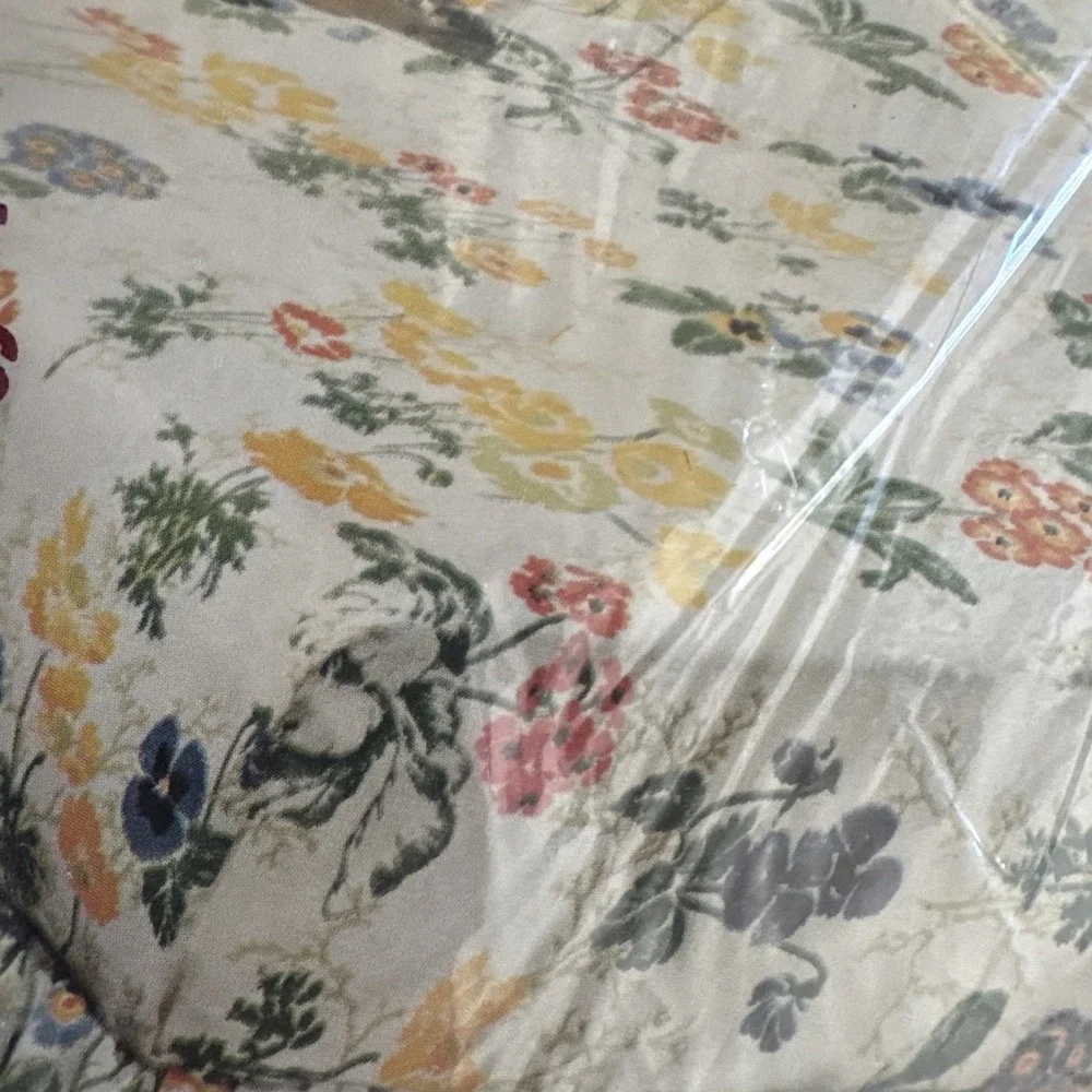 Vintage 70s Burlington TWIN Fitted Sheet New Floral Orange Poppies‎ Pansies